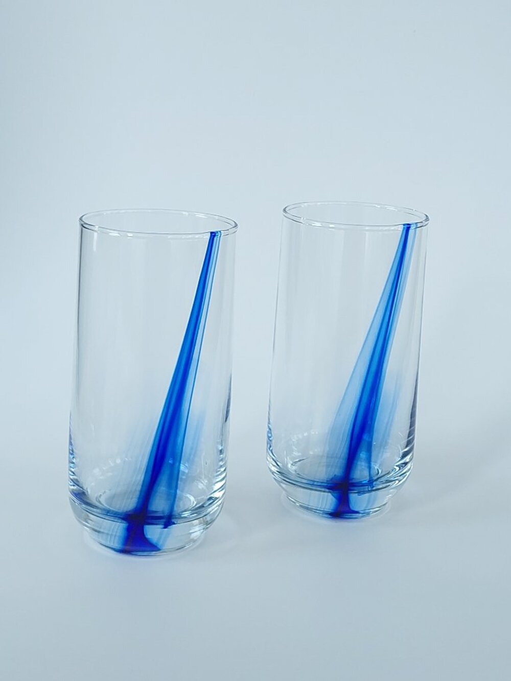 Set of 2 Vintage Libbey Blue Ribbon Cobalt Swirl Highball Glasses 16 oz 6"